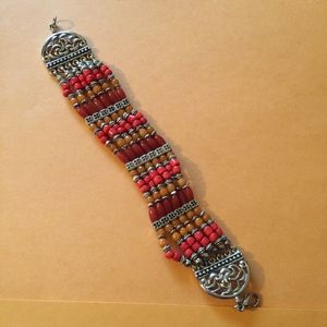 Bracelet-Bohemian beads with silver tone hardware